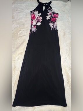 Cache Black Maxi Dress with Pink Floral Design